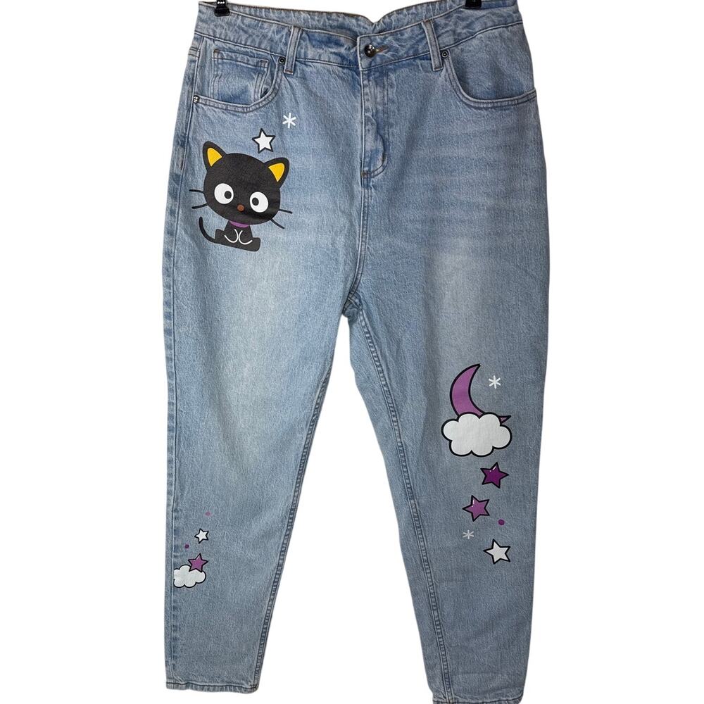 Sanrio Chococat Celestrial Mom Jeans Size 17 Junior, Light Wash Y2K Kawaii